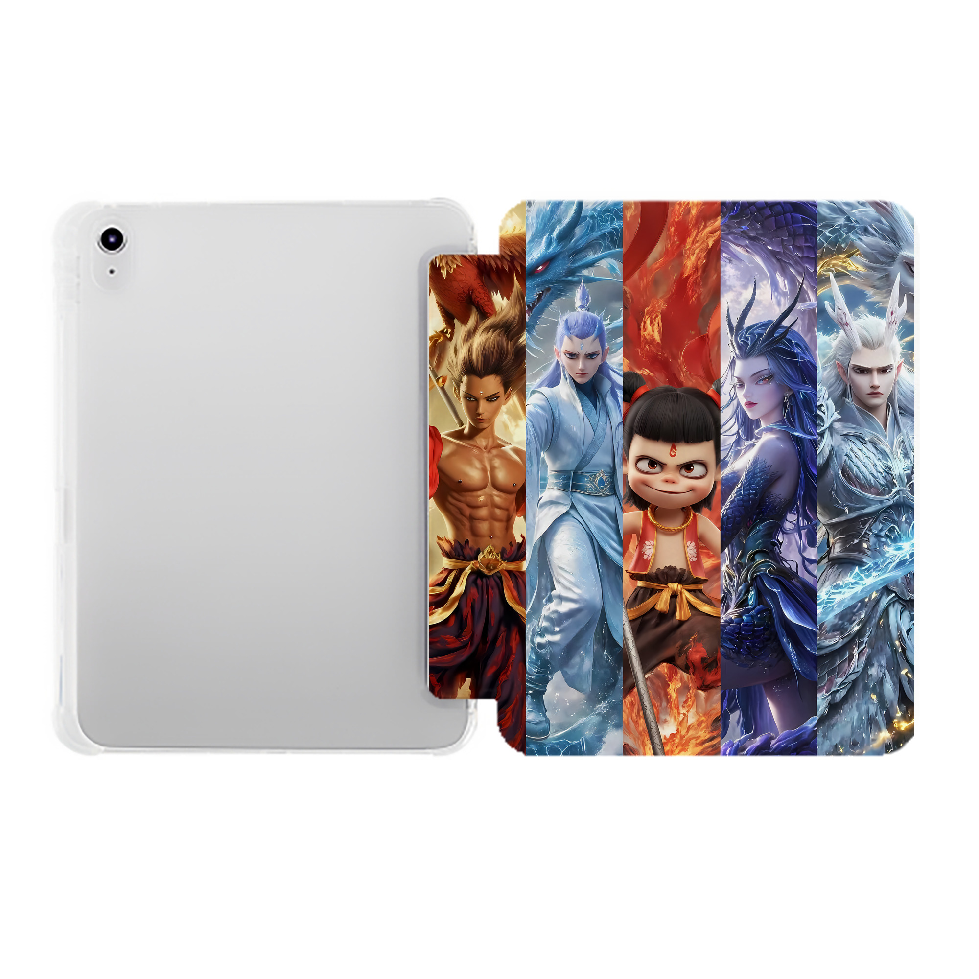 （画像用） Ne Zha 2 ナタ 魔童の大暴れ IPad ケース ペン収納付き 三つ折りスタンド PUレザー×シリコン 対応機種9.5/10.5/10.9インチ